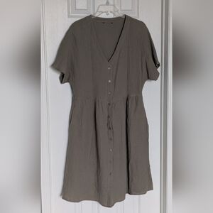 George Women's (Size L) Khaki Colored Cotton Short Sleeve Dress w/Pockets